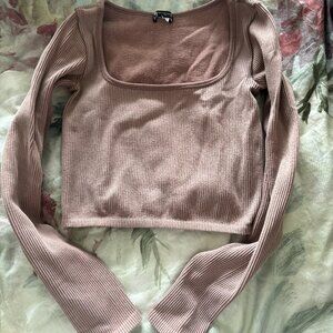 ZARA Tan Seamless Long Sleeve Crop Top – Stretchy Fit, Size M